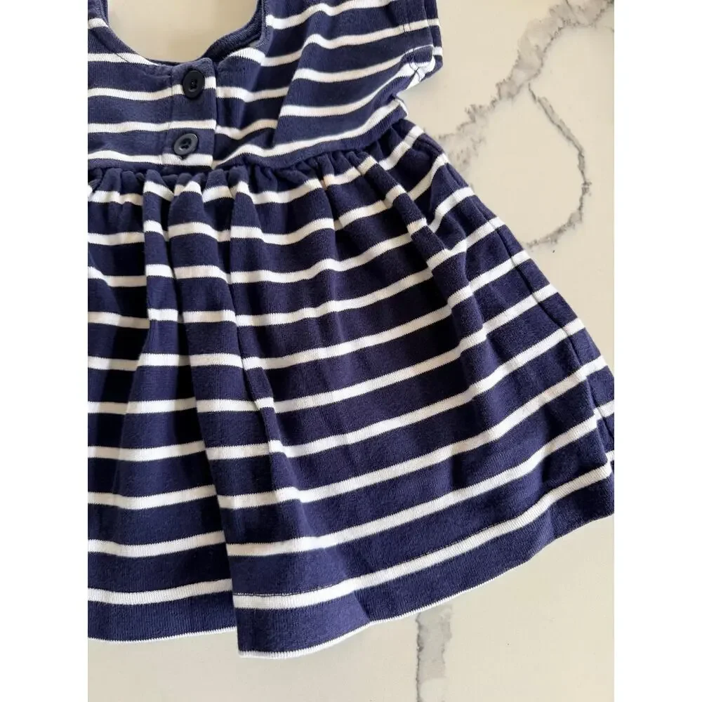 Hanna Andersson Baby Girls Navy White Stripe Knit Dress 70